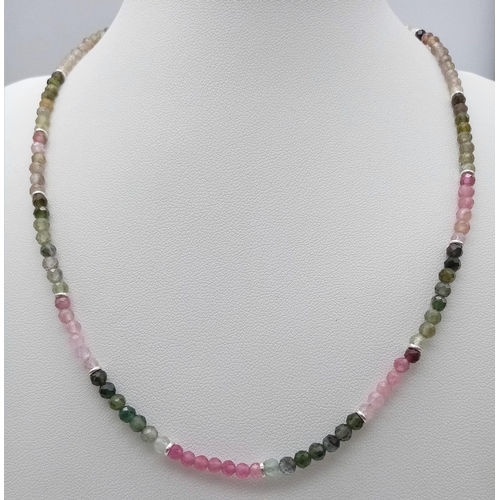 1487 - A Collection of 3 Small Bead Gemstone Necklaces: Tourmaline, Chalcedony and Zoisite. All 42cms. Ref:... 