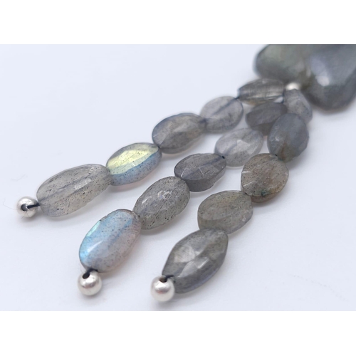 1599 - A Pair of labradorite Gemstone Anklets and a Labradorite Gemstone Necklace with Drop Pendant. 925 Si... 