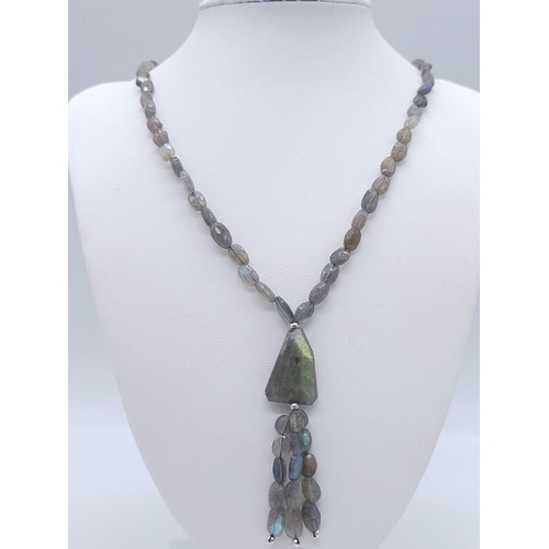 1599 - A Pair of labradorite Gemstone Anklets and a Labradorite Gemstone Necklace with Drop Pendant. 925 Si... 