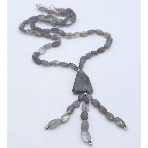 1599 - A Pair of labradorite Gemstone Anklets and a Labradorite Gemstone Necklace with Drop Pendant. 925 Si... 