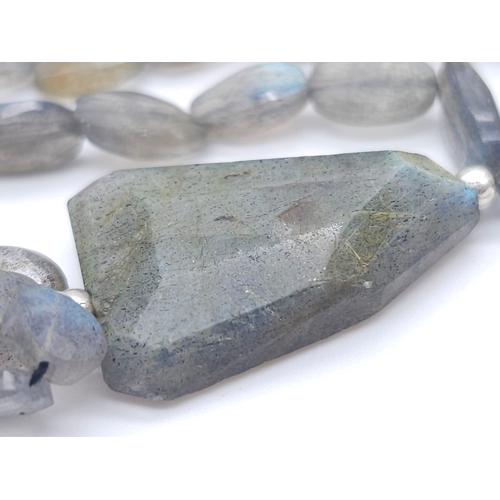 1599 - A Pair of labradorite Gemstone Anklets and a Labradorite Gemstone Necklace with Drop Pendant. 925 Si... 