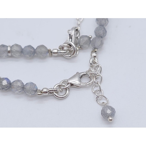 1599 - A Pair of labradorite Gemstone Anklets and a Labradorite Gemstone Necklace with Drop Pendant. 925 Si... 