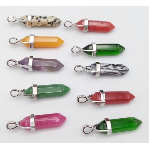 1742 - Ten Different Gemstone Healing Pendants. 4cm