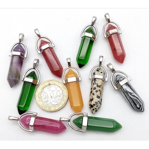 1742 - Ten Different Gemstone Healing Pendants. 4cm