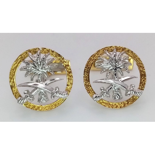 388 - A Pair of 18K Yellow and White Gold Saudi Arabian Decorative Sword Cufflinks. 10.37g total weight