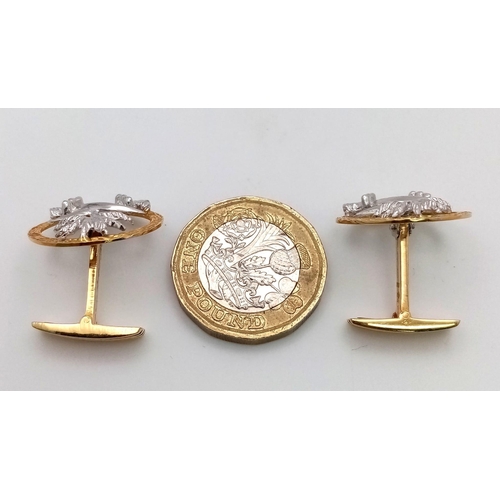 388 - A Pair of 18K Yellow and White Gold Saudi Arabian Decorative Sword Cufflinks. 10.37g total weight