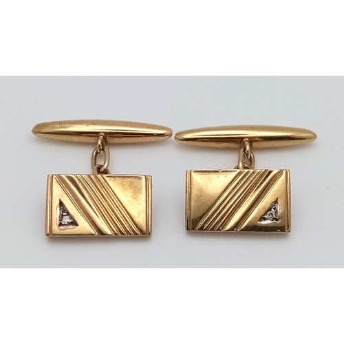 500 - A Classic Pair of Vintage 9K Yellow Gold and Diamond Cufflinks. 5.6g total weight.