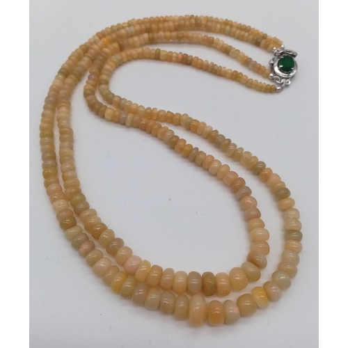 655 - A Two-Row Small Rondelle Opal Gemstone Necklace with Emerald clasp and 925 Silver Clasp. 42-46cm. 26... 