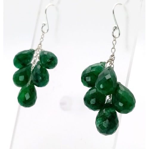 659 - An Emerald Rondelle Bracelet with Emerald Clasp and a Pair of Emerald Drop Earrings. All set in 925 ... 