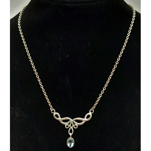 700 - A 925 Silver Necklace with Pretty Aquamarine Coloured Stone (not tested), Necklace length 23cm, Ston... 