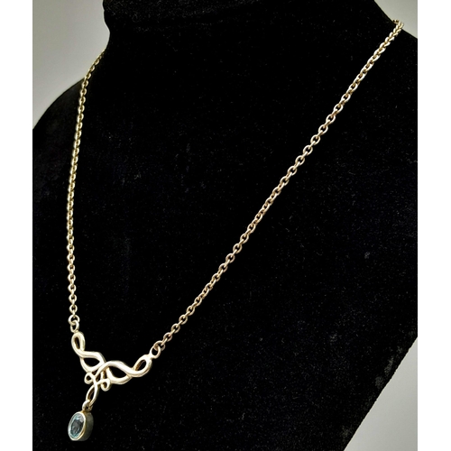 700 - A 925 Silver Necklace with Pretty Aquamarine Coloured Stone (not tested), Necklace length 23cm, Ston... 