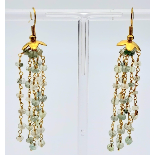 913 - A Pair of Green Jade Waterfall Earrings. 5cm drop