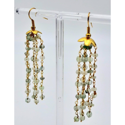 913 - A Pair of Green Jade Waterfall Earrings. 5cm drop