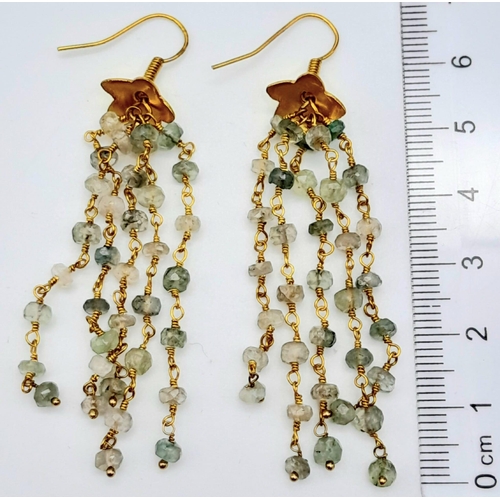 913 - A Pair of Green Jade Waterfall Earrings. 5cm drop