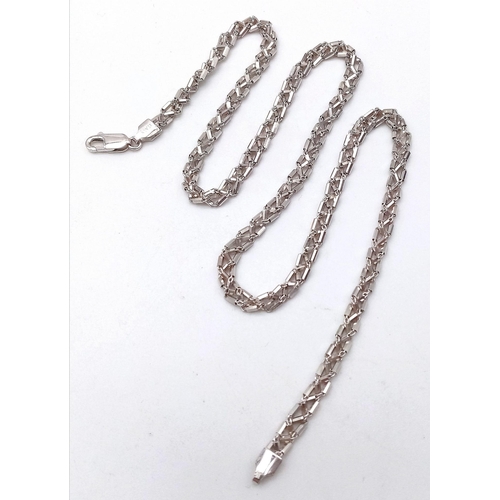 983 - An Unusual 9K White Gold Intricate Chain-Link Necklace. 42cm. 10.88g total weight.