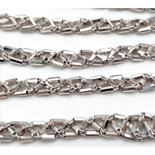 983 - An Unusual 9K White Gold Intricate Chain-Link Necklace. 42cm. 10.88g total weight.