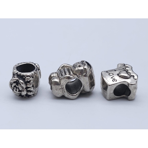 1628 - 3X STERLING SILVER PANDORA STYLE CHARMS: ROSE, I LOVE T SHIRT & LITTLE BOY. TOTAL WEIGHT 9.6G. PLEAS... 