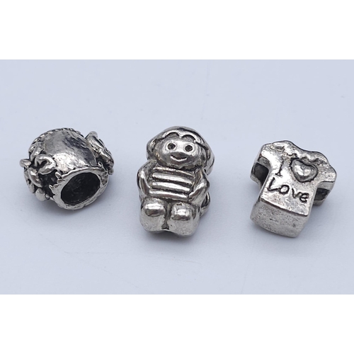 1628 - 3X STERLING SILVER PANDORA STYLE CHARMS: ROSE, I LOVE T SHIRT & LITTLE BOY. TOTAL WEIGHT 9.6G. PLEAS... 