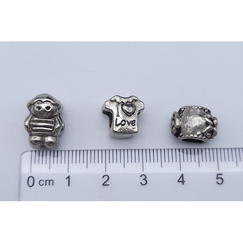 1628 - 3X STERLING SILVER PANDORA STYLE CHARMS: ROSE, I LOVE T SHIRT & LITTLE BOY. TOTAL WEIGHT 9.6G. PLEAS... 