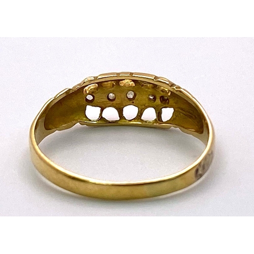 1253 - AN ANTUQUE 18K YELLOW GOLD DIAMOND RING. HALLMARKED 1860, BIRMINGHAM. TOTAL WEIGHT 1.8G. SIZE M