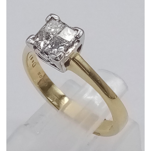 1400 - 18k yellow gold diamond square cluster ring 
Weight: 3.2g 
Size L 
(dia:0.60ct)