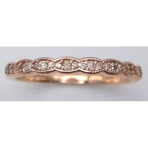 1898 - A 14K ROSE GOLD DIAMOND SET HALF ETERNITY RING 2.1G SIZE N/O