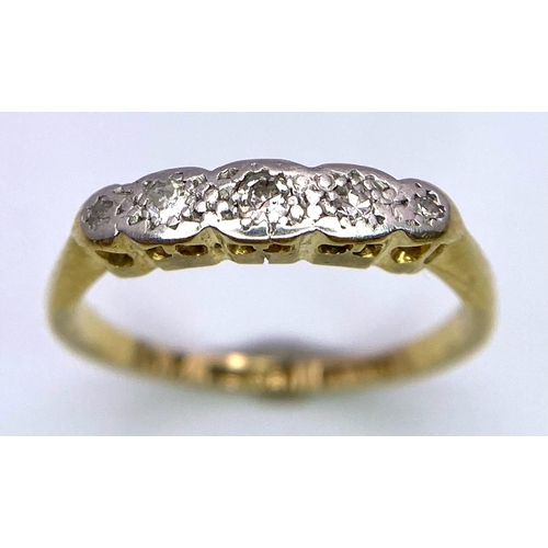 1899 - A 18K yellow gold diamond vintage 5 stones ring, 2.1g, size J (dia:0.07ct)