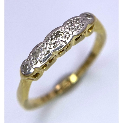 1899 - A 18K yellow gold diamond vintage 5 stones ring, 2.1g, size J (dia:0.07ct)