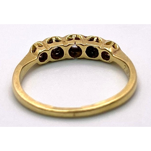 1899 - A 18K yellow gold diamond vintage 5 stones ring, 2.1g, size J (dia:0.07ct)