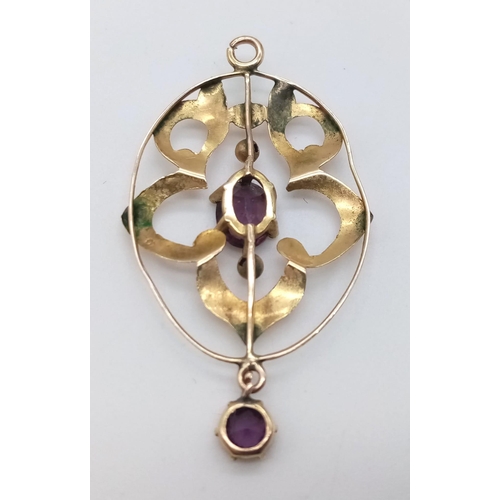 1103 - 9K Yellow Gold Amethyst Set Vintage pendant. 1.3g. (amethyst - 0.65ct). Ref: SH1247I.