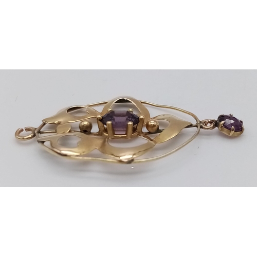 1103 - 9K Yellow Gold Amethyst Set Vintage pendant. 1.3g. (amethyst - 0.65ct). Ref: SH1247I.