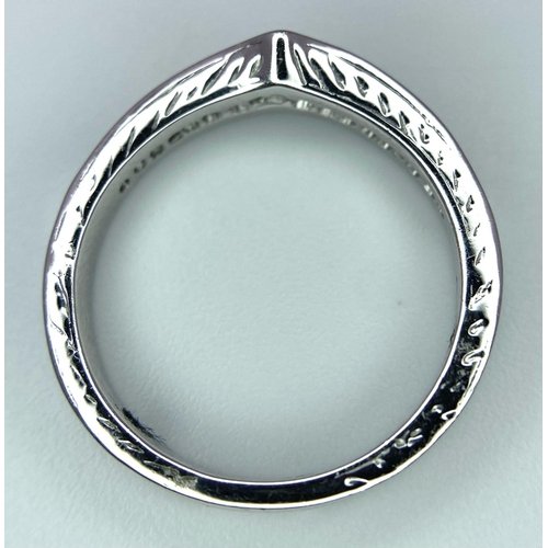 198 - An 18K White Gold Wishbone, Baguette Cut Diamonds, Half Eternity Ring. Size J, 0.30ctw, 3.5g total w... 