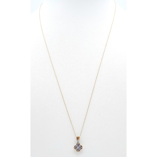 257 - 9K Yellow gold Tanzanite & Diamond Floral Cluster Necklace and a pair of Matching Earrings. 2.3g tot... 