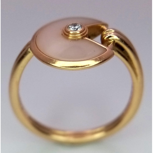 29 - An 18 K rose gold CARTIER ring with a rose quartz and diamond pendant style top. Size: M, weight: 3.... 