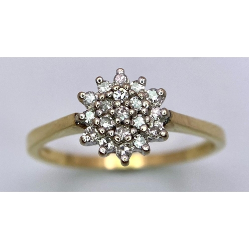 290 - 18K YELLOW GOLD DIAMOND CLUSTER RING, 0.25CT.
WEIGHT: 2.5G 
SIZE P

SC 5033