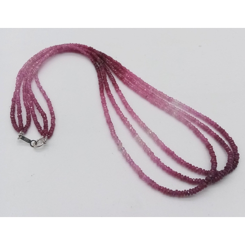 341 - 3 STRAND RUBY NECKLACE 17.6G 48cm length

ref: M 51 - 4