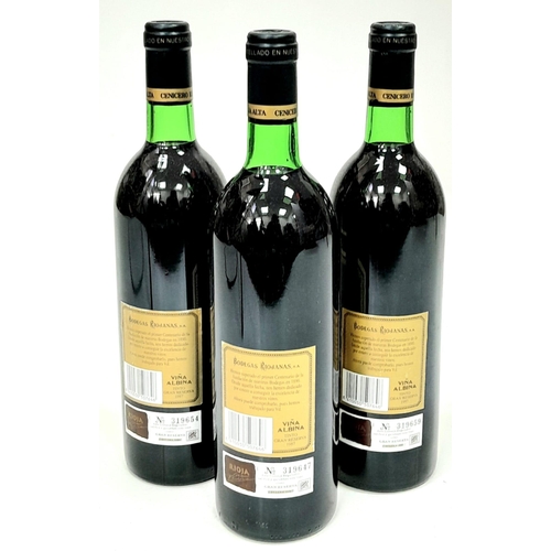 396 - 3 Bottles of Spanish Red Rioja Gran Reserva  - Vina Albina Rioja Gran Reserva Bodegas Riojanas 1987.