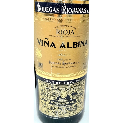 396 - 3 Bottles of Spanish Red Rioja Gran Reserva  - Vina Albina Rioja Gran Reserva Bodegas Riojanas 1987.