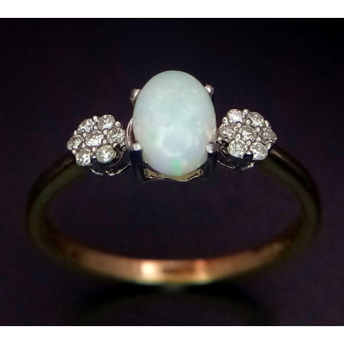 546 - 9K Yellow gold Diamond and Opal Ring 1.5g weight. Size P. (dia-0.09ct. opal 0.47ct). Ref: TB70