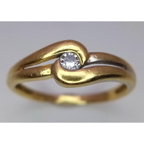 553 - 18K Yellow gold Diamond Set Twist Ring. 2.4g. Size M. (dia 0.08ct). Ref: SH104I