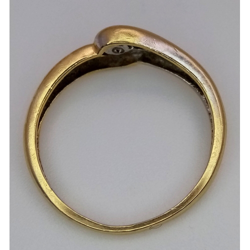 553 - 18K Yellow gold Diamond Set Twist Ring. 2.4g. Size M. (dia 0.08ct). Ref: SH104I