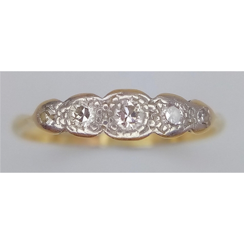 567 - 18K Yellow Gold Diamond 5 Stone Vintage Ring. Size M. 1.7g (dia 0.13ct). Ref: SH7492H.