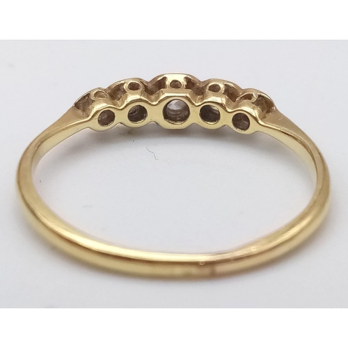 567 - 18K Yellow Gold Diamond 5 Stone Vintage Ring. Size M. 1.7g (dia 0.13ct). Ref: SH7492H.