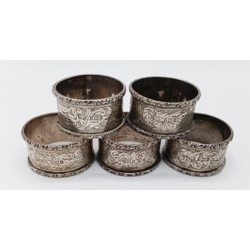 621 - 5 X SILVER ANTIQUE VINTAGE HALLMARKED NAPKIN RINGS 117.5G. HALLMARKED BIRMINGHAM 1901
ref: AZ 5001