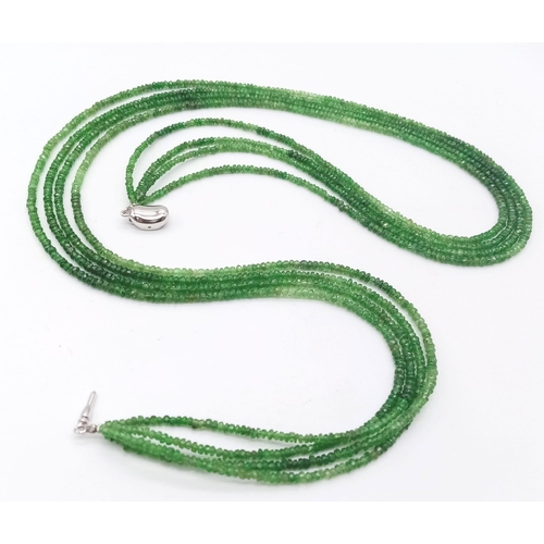 628 - 5 STRAND GREEN GARNET NECKLACE 32.7G 63.3cm total length

ref: M 95