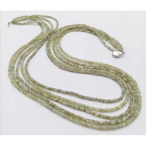 635 - A CRYSOBERYL 5 STRAND NECKLACE 66.8G 63.5cm total length

ref: M 53