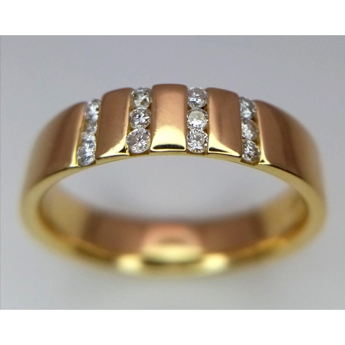 65 - 18K Yellow gold Diamond Set (5mm width) Band Ring. 5.7g. Size N. (dia 0.18ct). Ref: SH3533H