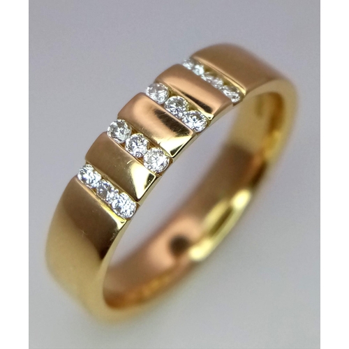 65 - 18K Yellow gold Diamond Set (5mm width) Band Ring. 5.7g. Size N. (dia 0.18ct). Ref: SH3533H