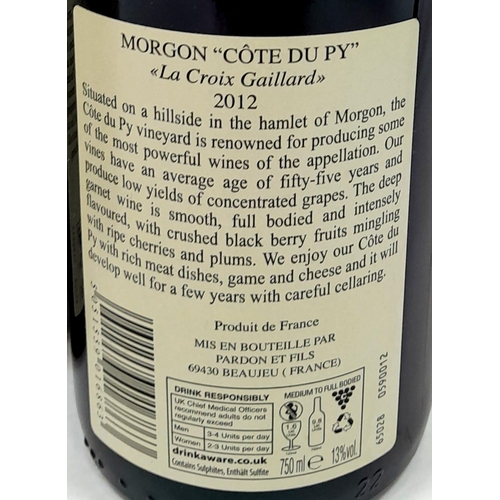 67 - 6 Bottles of Morgon Cote Du Py Domaine Pardon et Fils 2012 Cru Beaujolais.