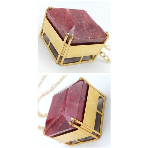 681 - A Square-Cut 237ct Ruby Pendant in Gold Plated 925 Silver on a Gold Plated 925 Chain. Pendant 3cm x ... 